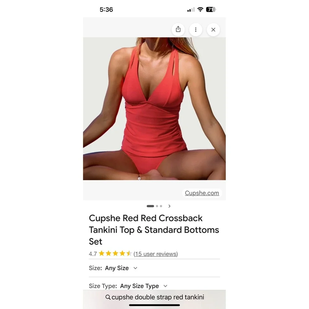 NWT Cupshe Dark Red Maroon Cross‎ BackTankini Top & Standard Bottoms Set Small